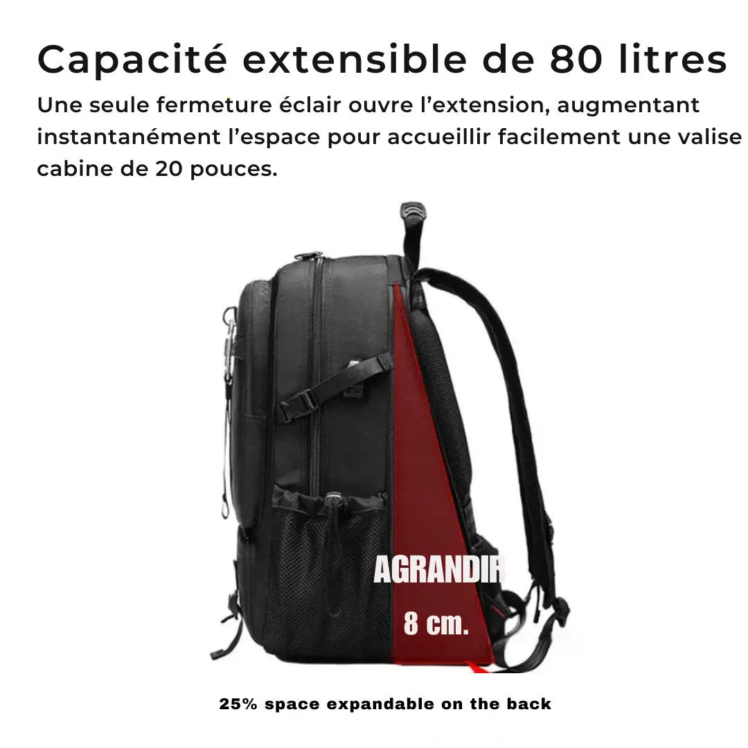 Sac à dos de voyage extensible 80L, poche PC 17 pouces - Havresacs - HavreS