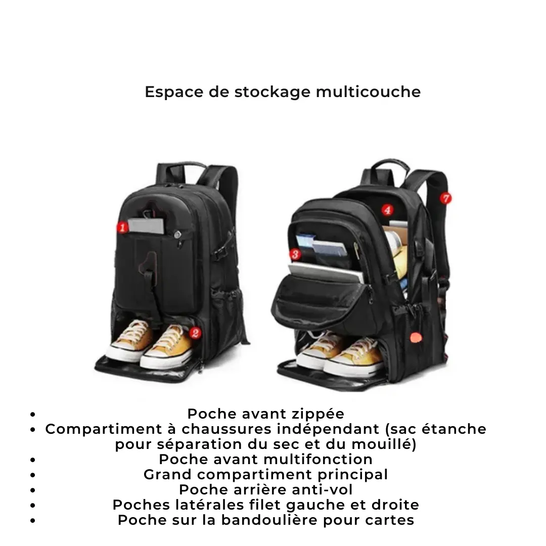 Sac à dos de voyage extensible 80L, poche PC 17 pouces - Havresacs - HavreS