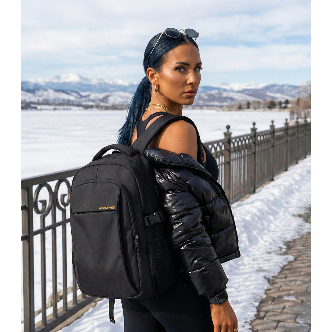 Sac à dos imperméable noir de 30L, idéal voyage et avion - Havresacs