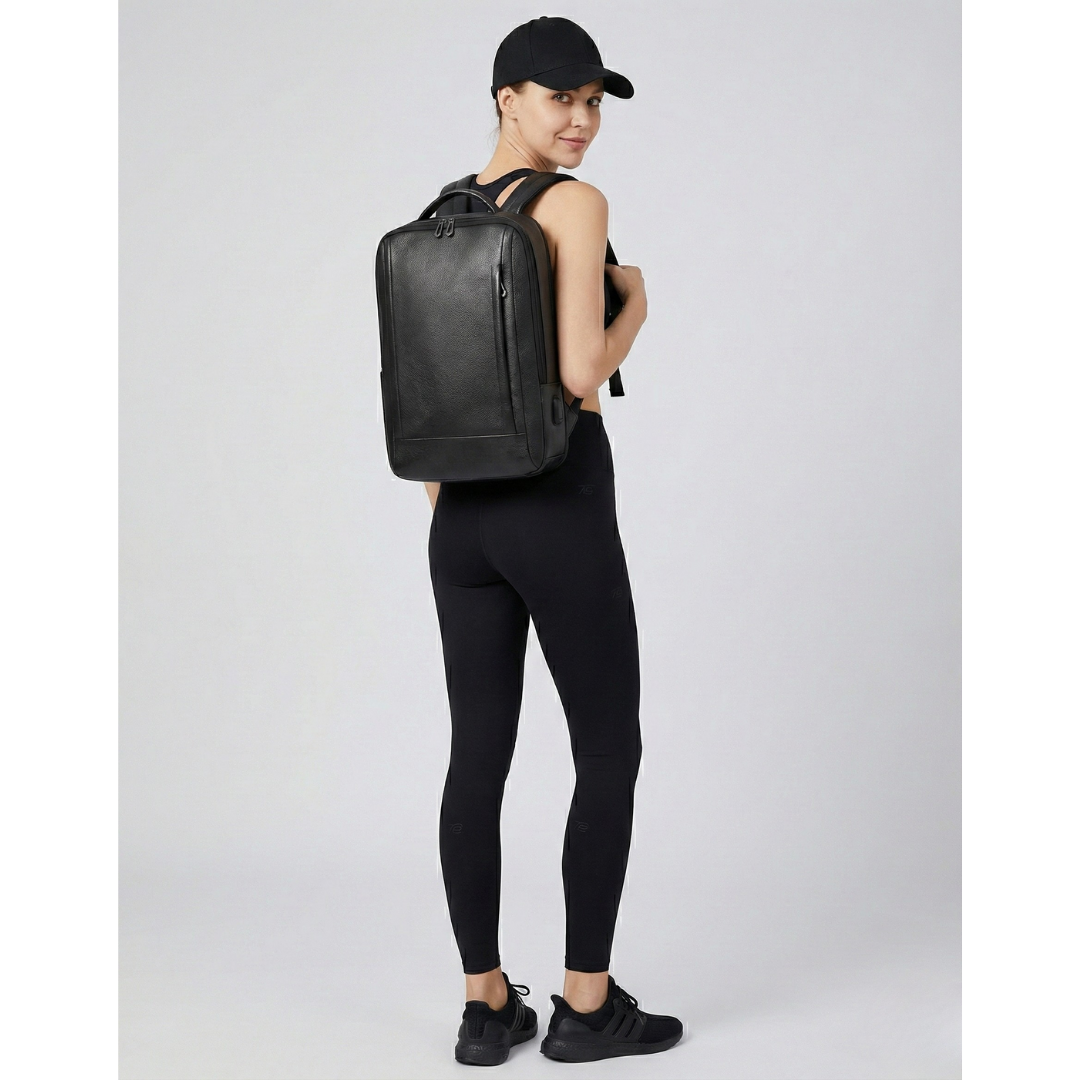 Sac à dos en cuir noir, urbain et élégant - Homme/Femme - Havresacs