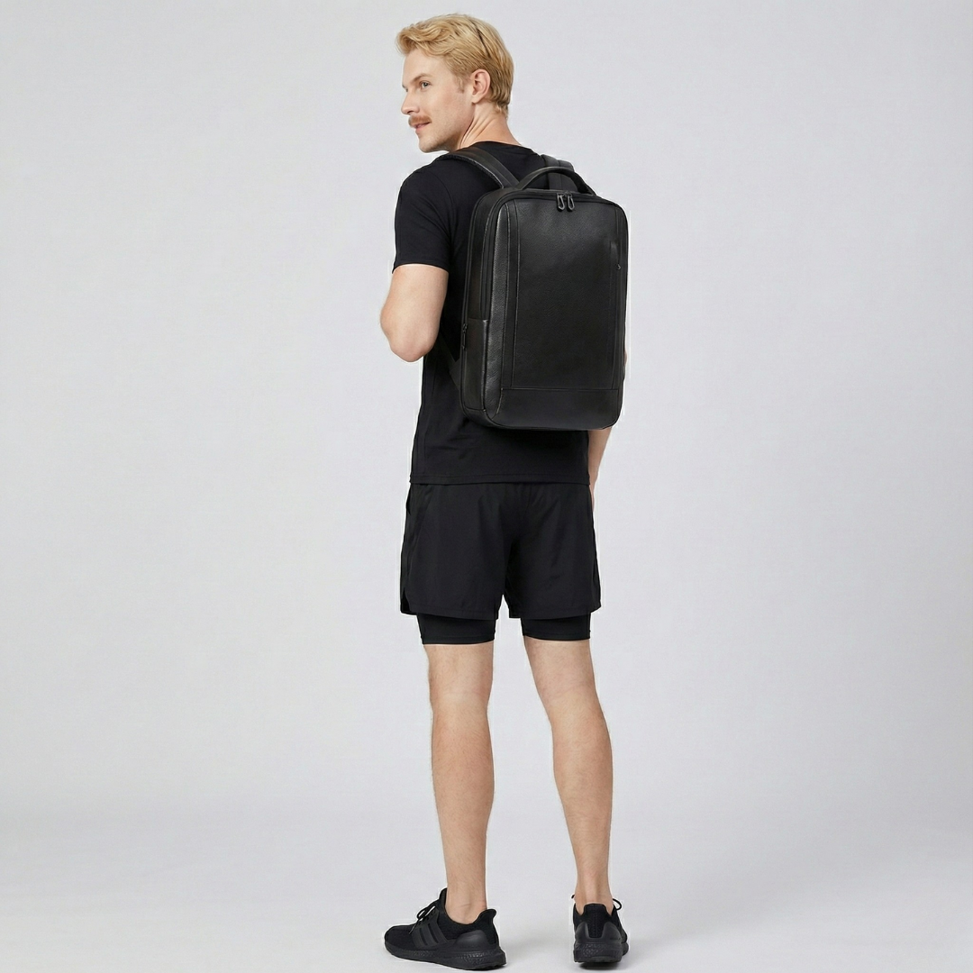 Sac à dos en cuir noir, urbain et élégant - Homme/Femme - Havresacs