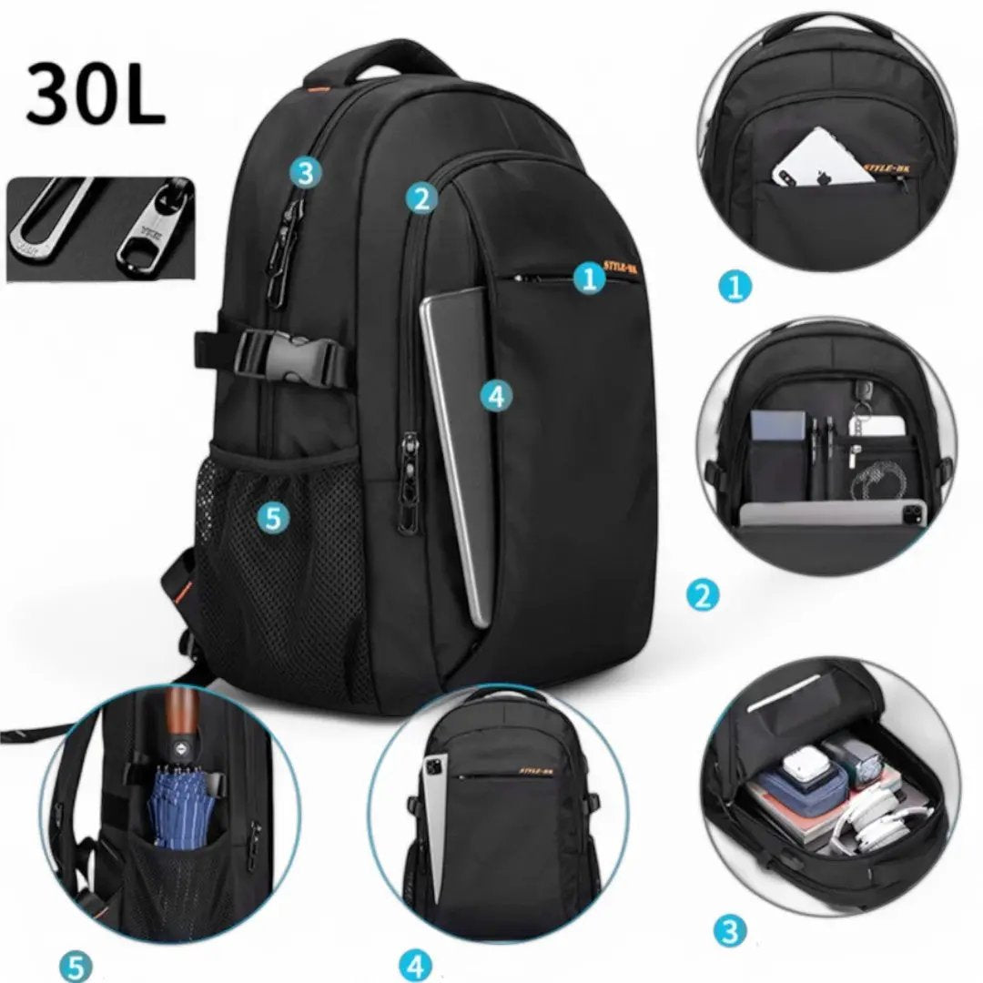 Sac à dos imperméable noir de 30L, idéal voyage et avion - Havresacs - HavreS