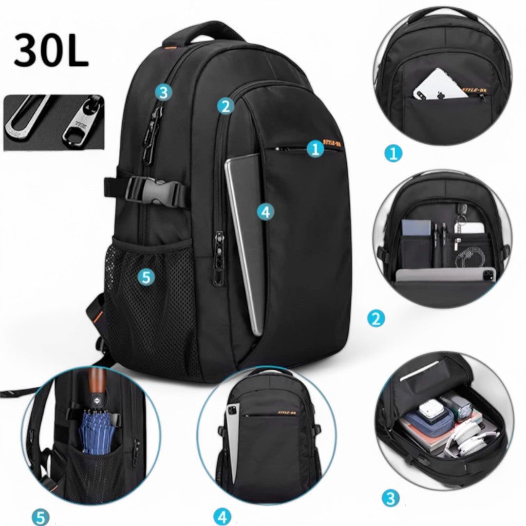 Sac à dos voyage noir de 30L – Étanche, Connecté & PC 15,6" HavreS