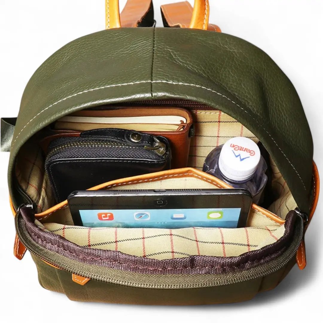 Sac à dos femme vintage en cuir de vachette vert, compact 6 litres HavreSacs