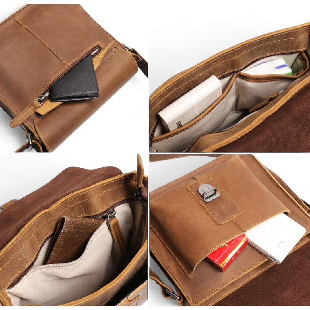 Sac Bandoulière Cuir Véritable Vintage Homme 7L – Chic | Havresacs