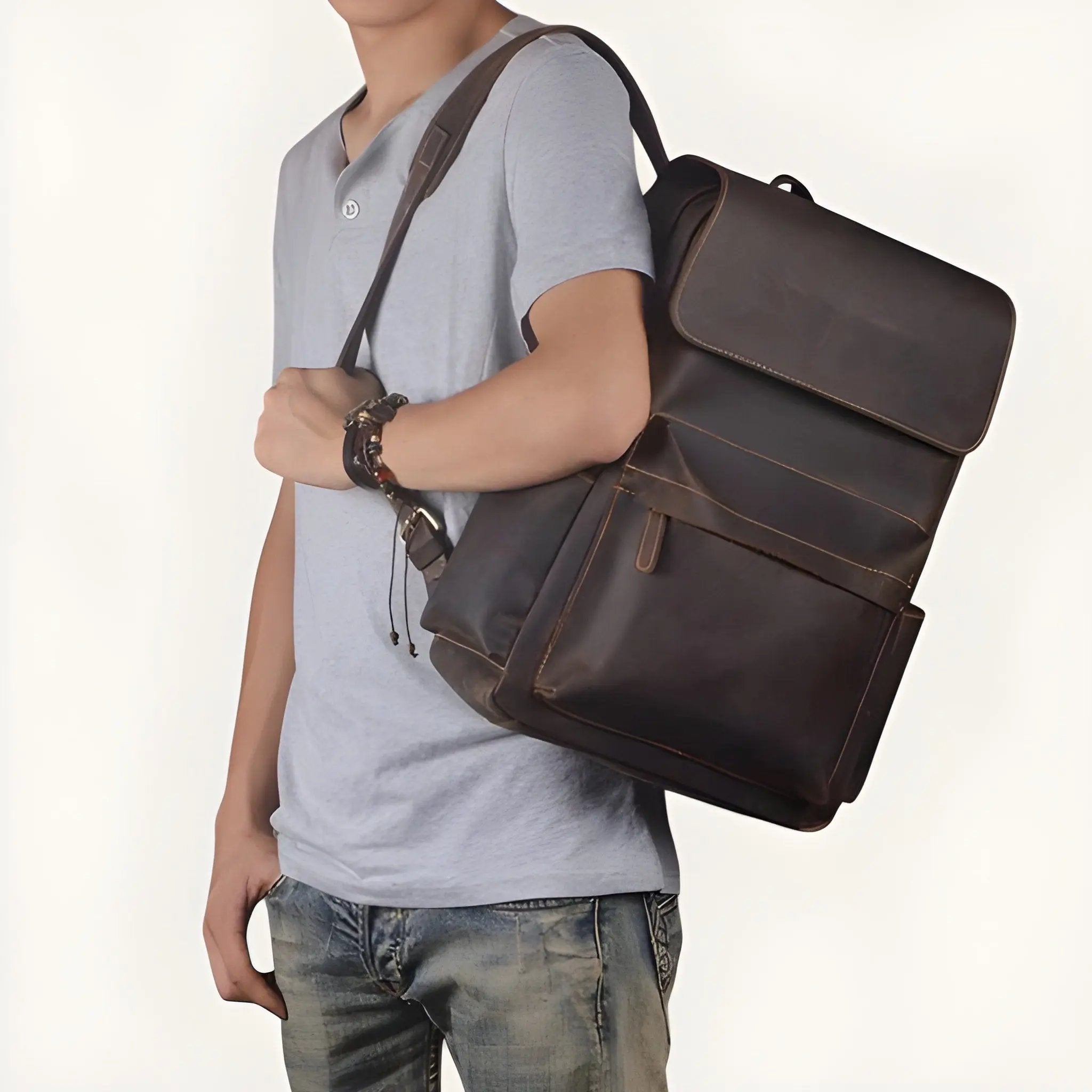 Sac à Dos Cuir Véritable Vintage 15.6’’ Élégant – 20L | Havresacs HavreSacs