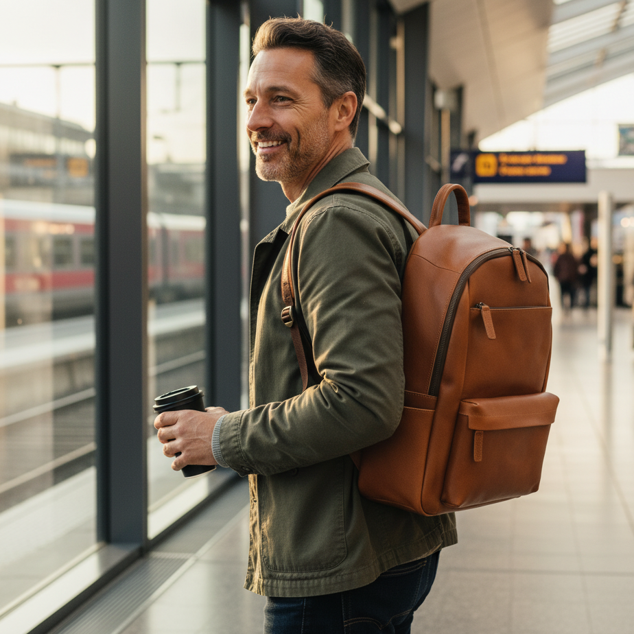 Sac à dos vintage en cuir véritable 18L. Compatible Ordi 14’’