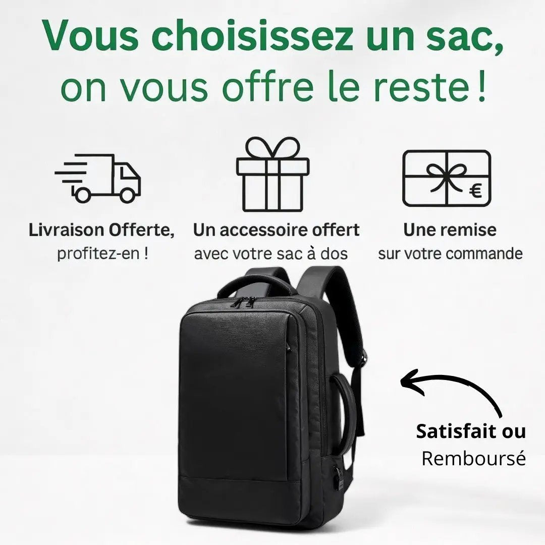 Sac à dos noir extensible 20-30L voyage, PC 15 pouces – Havresacs - HavreS