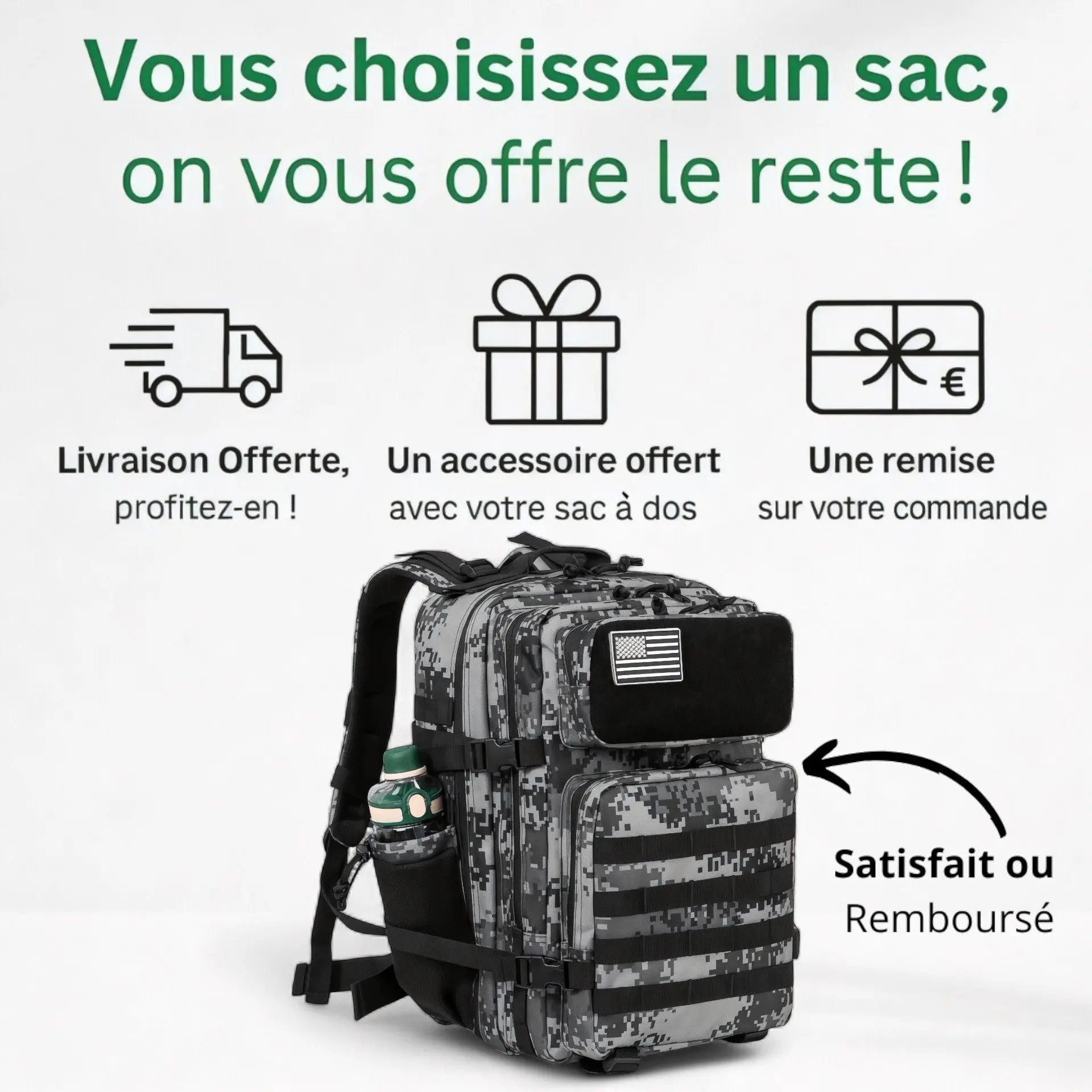 Sac à dos militaire 45L compartiment ordinateur 17 pouces - Havresacs - HavreS