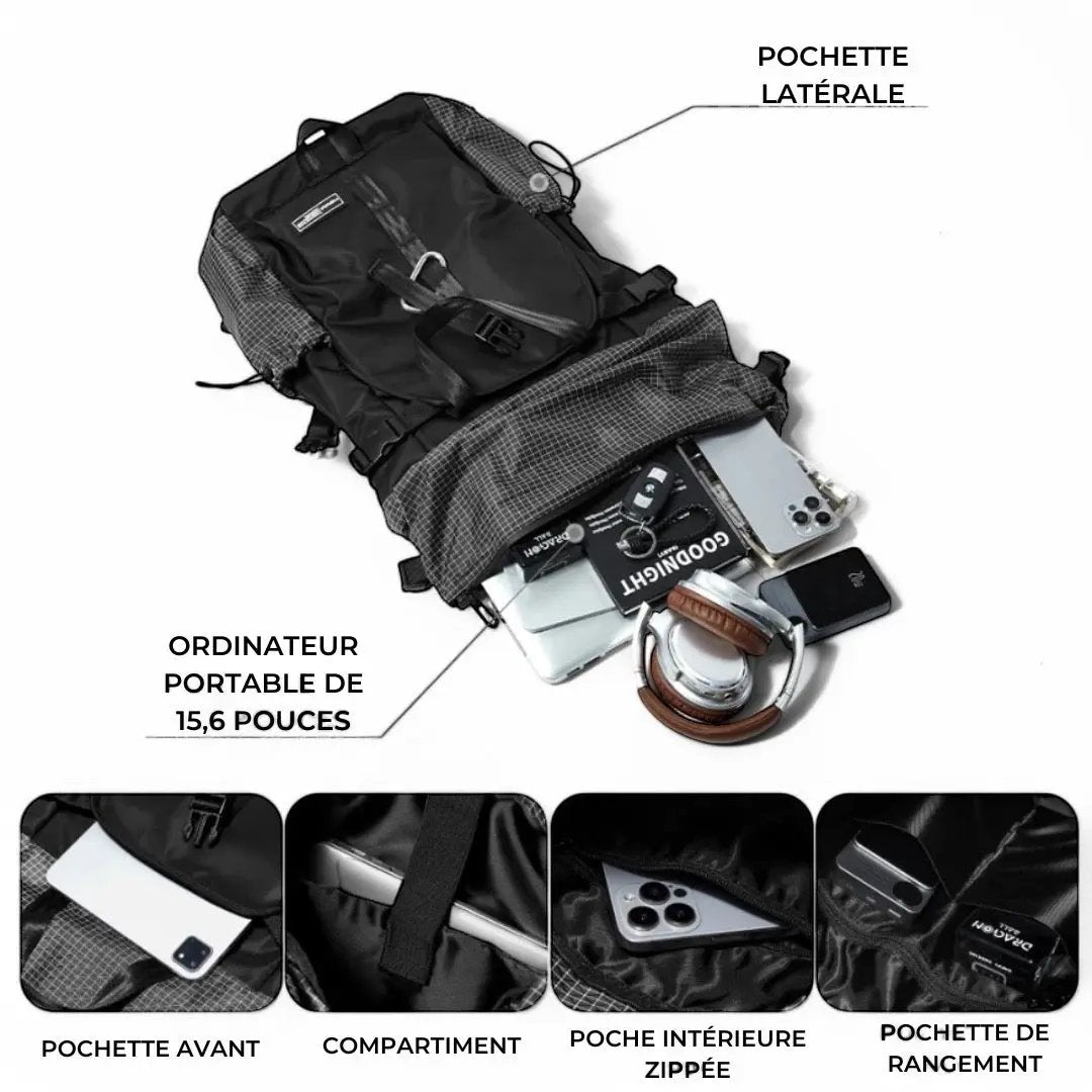 Sac à dos extensible noir de 20 litres étanche et léger – Havresacs - HavreS