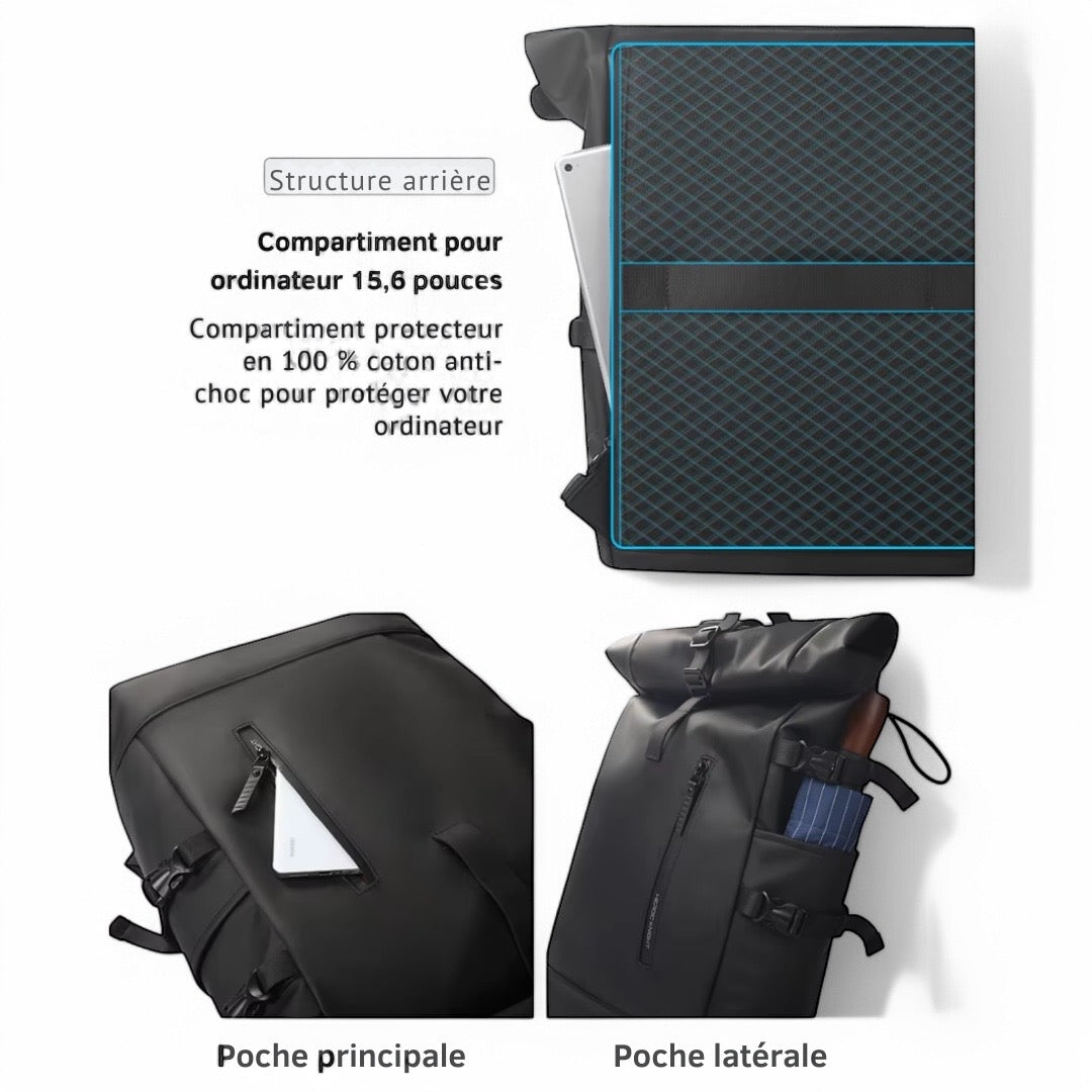 Sac à dos Roll Top waterproof avec USB – Urban Flex – Havresacs
