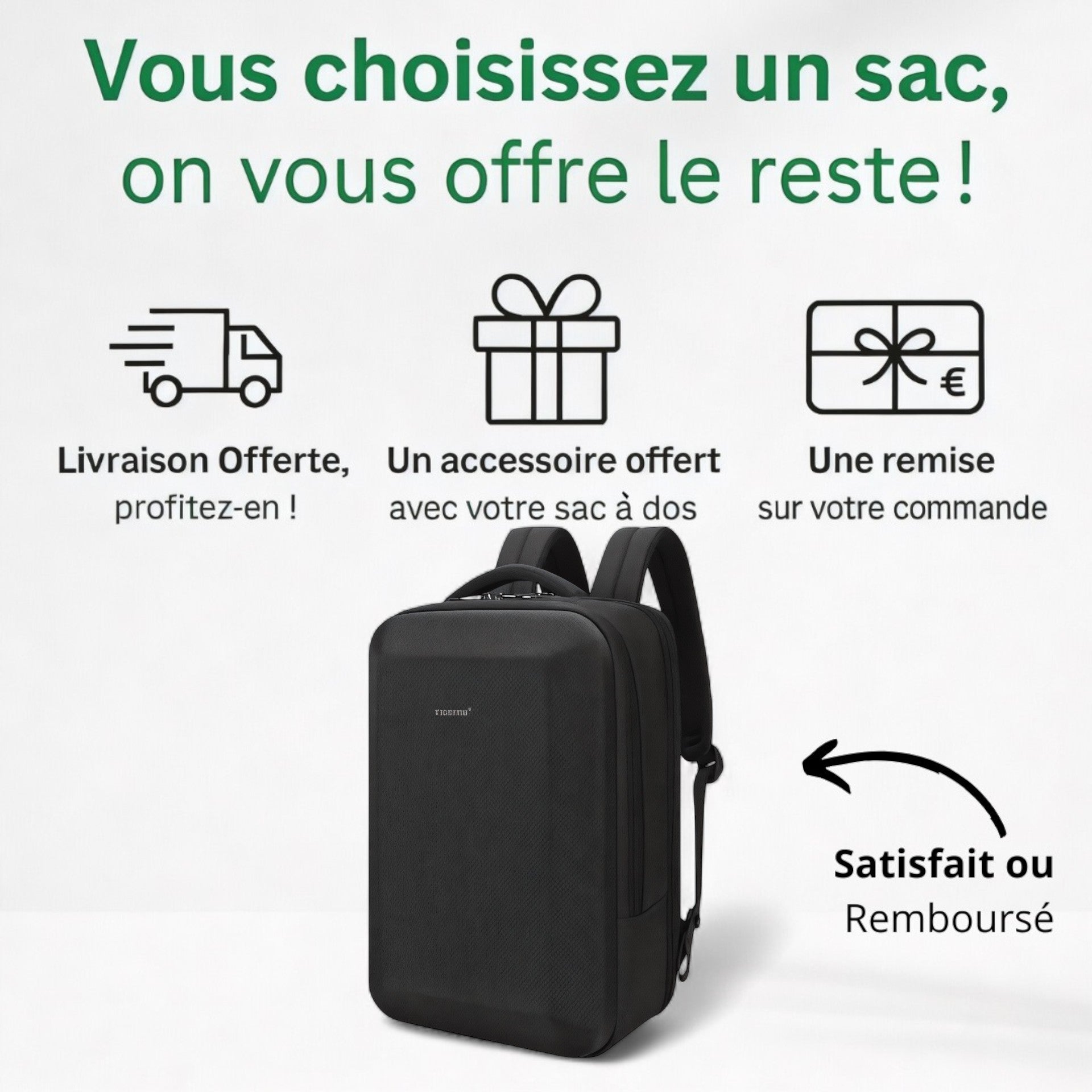 Sac à dos noir de 20 litres sécurisé – Tigernu – Havresacs