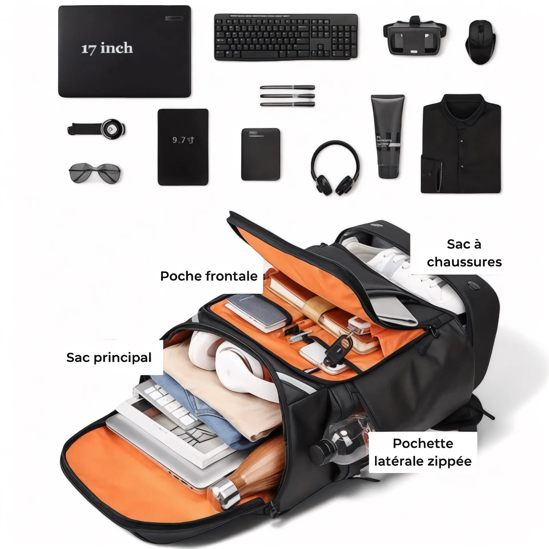 Sac à dos de voyage 50L, rangement ordinateur 17 pouces - Havresacs - HavreS