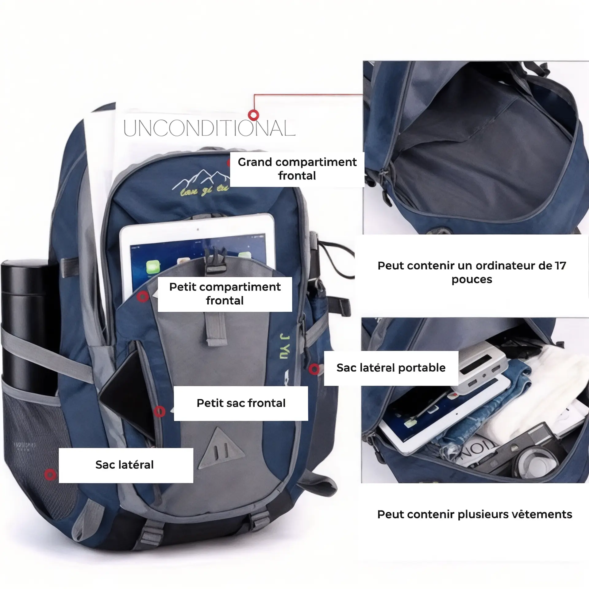 Sac à dos randonnée 40L compartiment ordinateur 17 pouces - Havresacs - HavreS