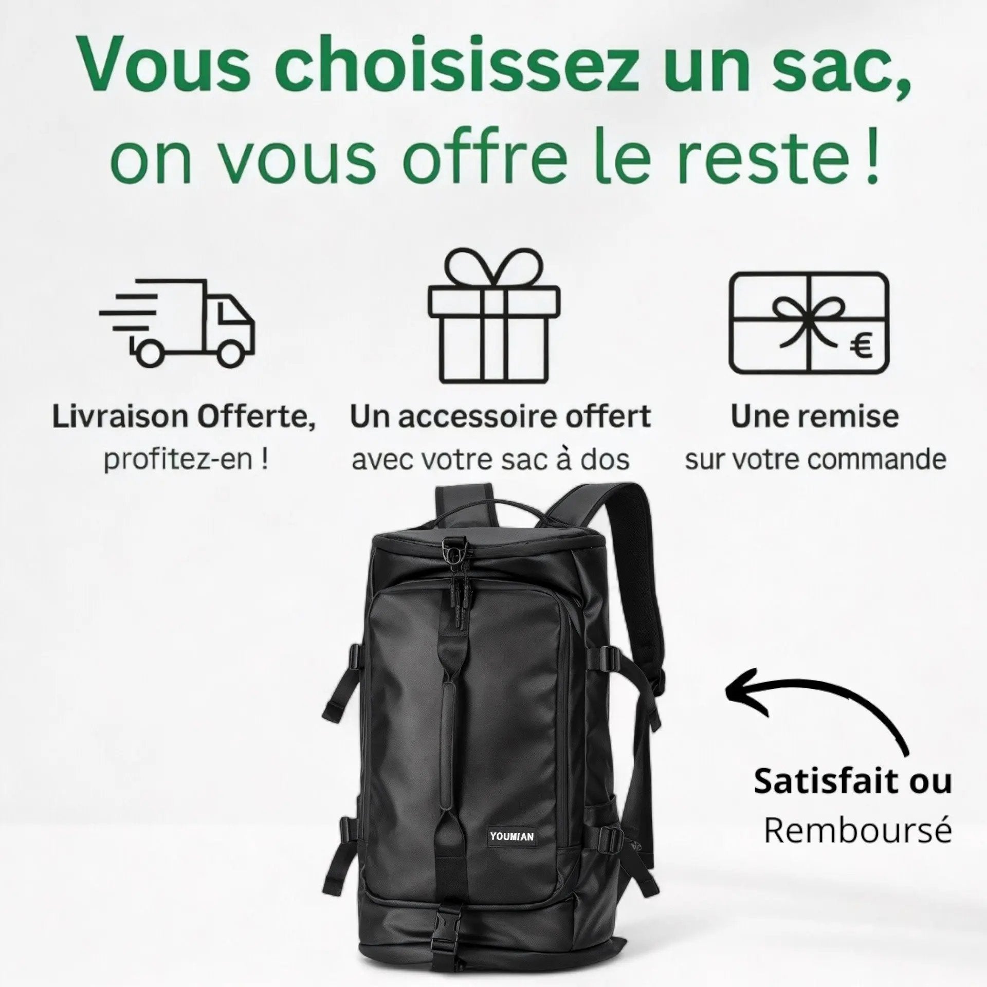 Sac à dos noir grande capacité, étanche de 40L - Havresacs - HavreS