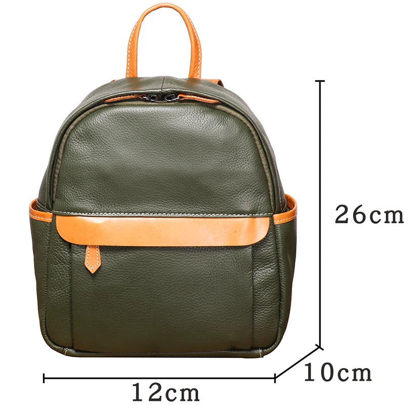 Sac à dos femme vintage en cuir de vachette vert, compact 6 litres