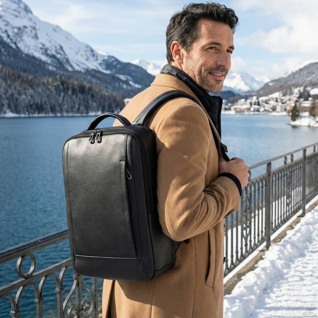 Sac à dos en cuir noir, urbain et élégant - Homme/Femme - Havresacs