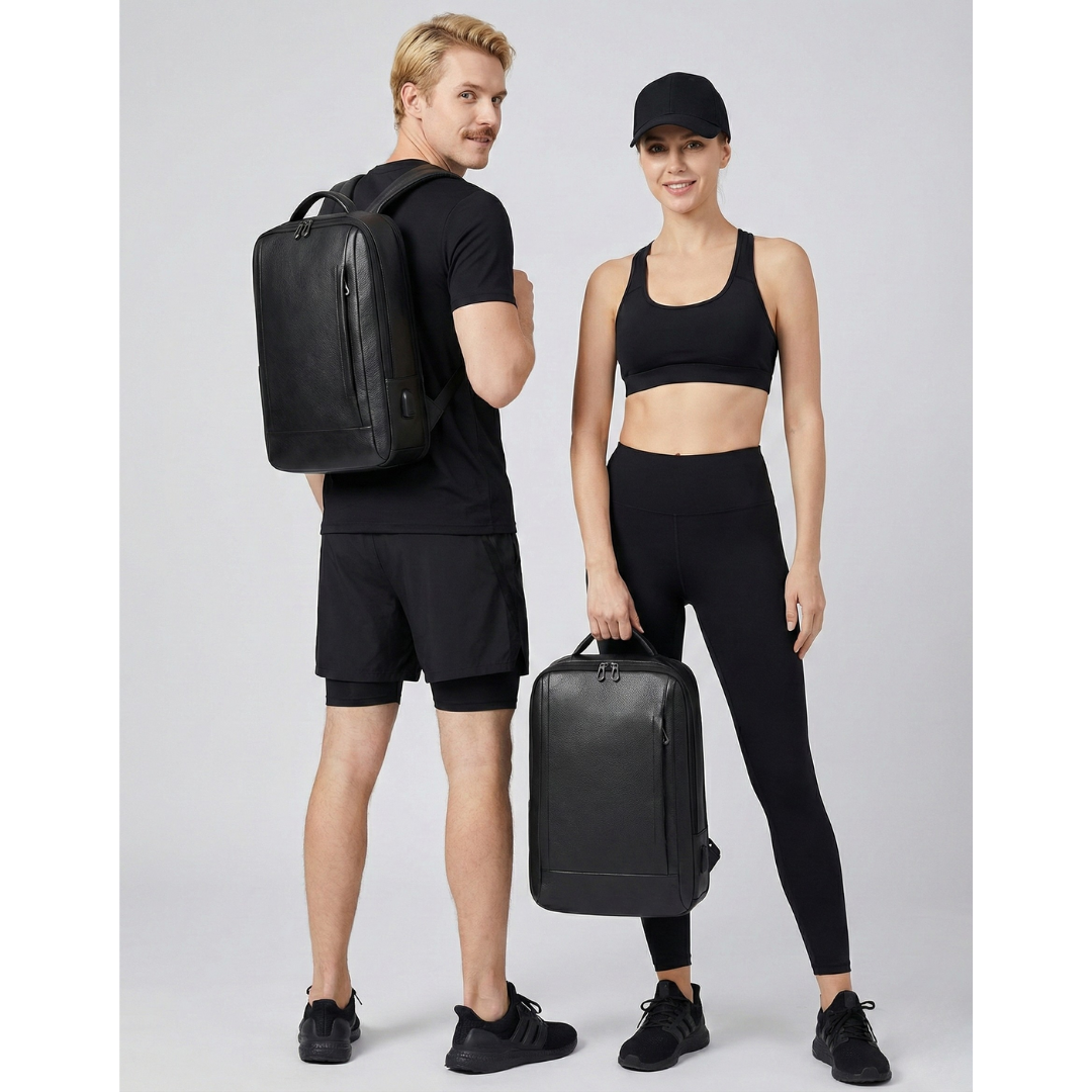 Sac à dos en cuir noir, urbain et élégant - Homme/Femme - Havresacs