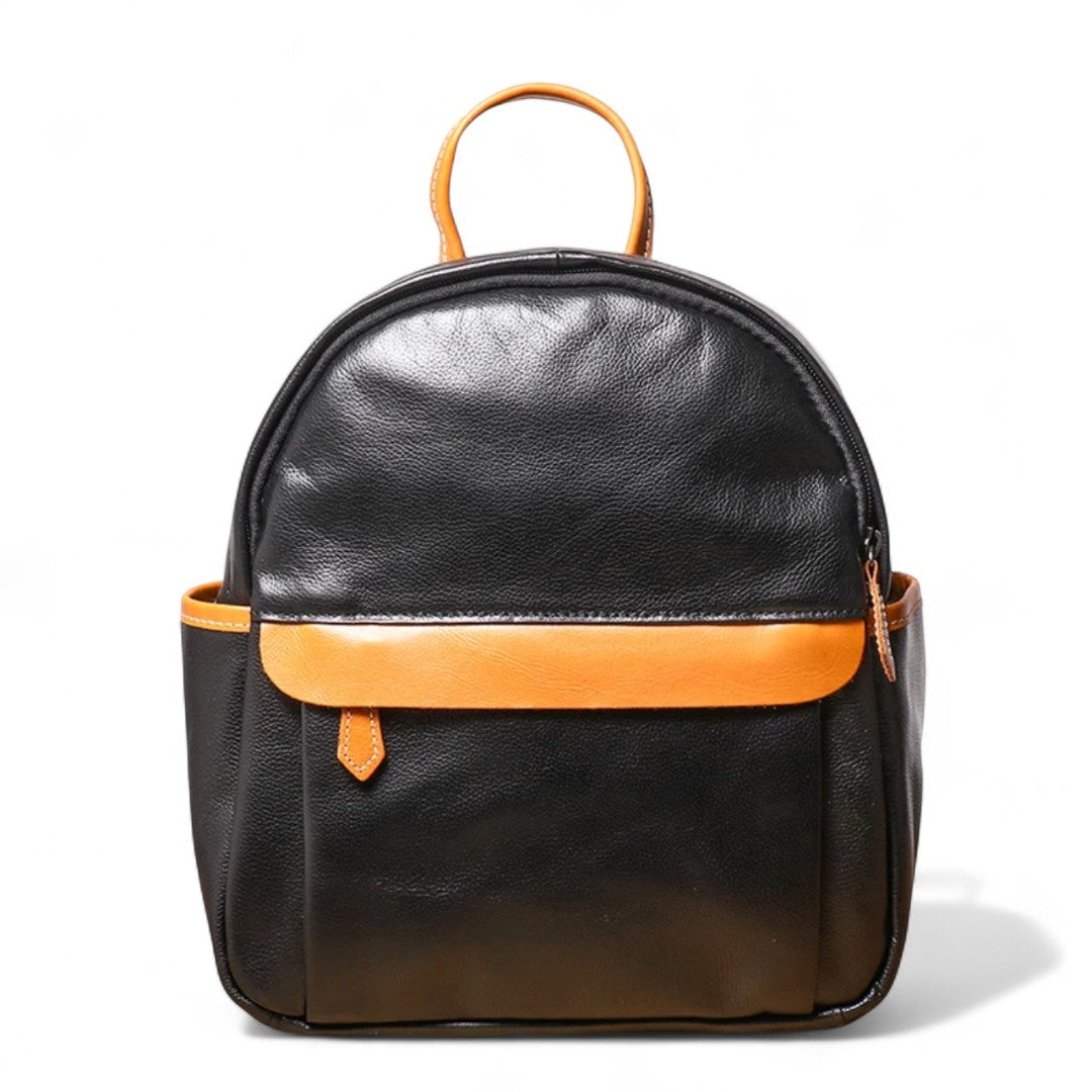 Sac à dos femme vintage en cuir de vachette vert, compact 6 litres