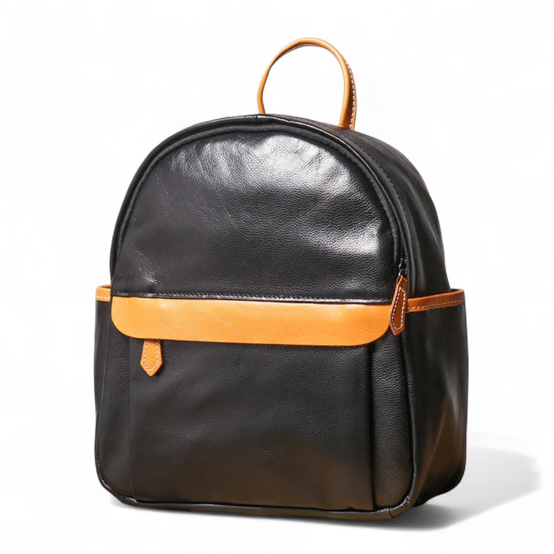 Sac à dos femme vintage en cuir de vachette vert, compact 6 litres