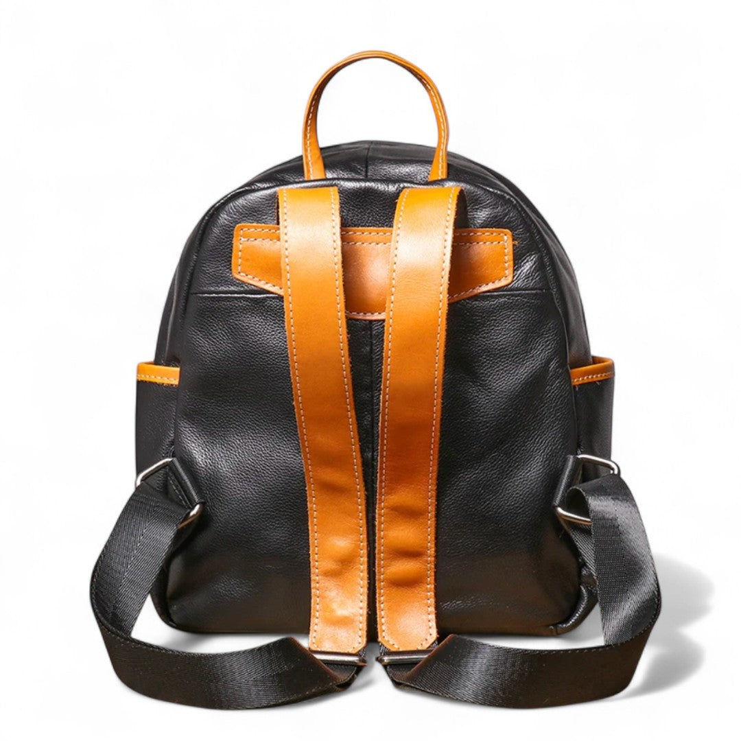Sac à dos femme vintage en cuir de vachette vert, compact 6 litres