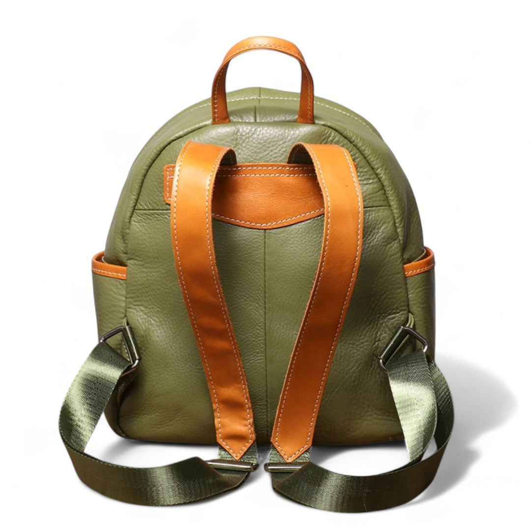 Sac à dos femme vintage en cuir de vachette vert, compact 6 litres