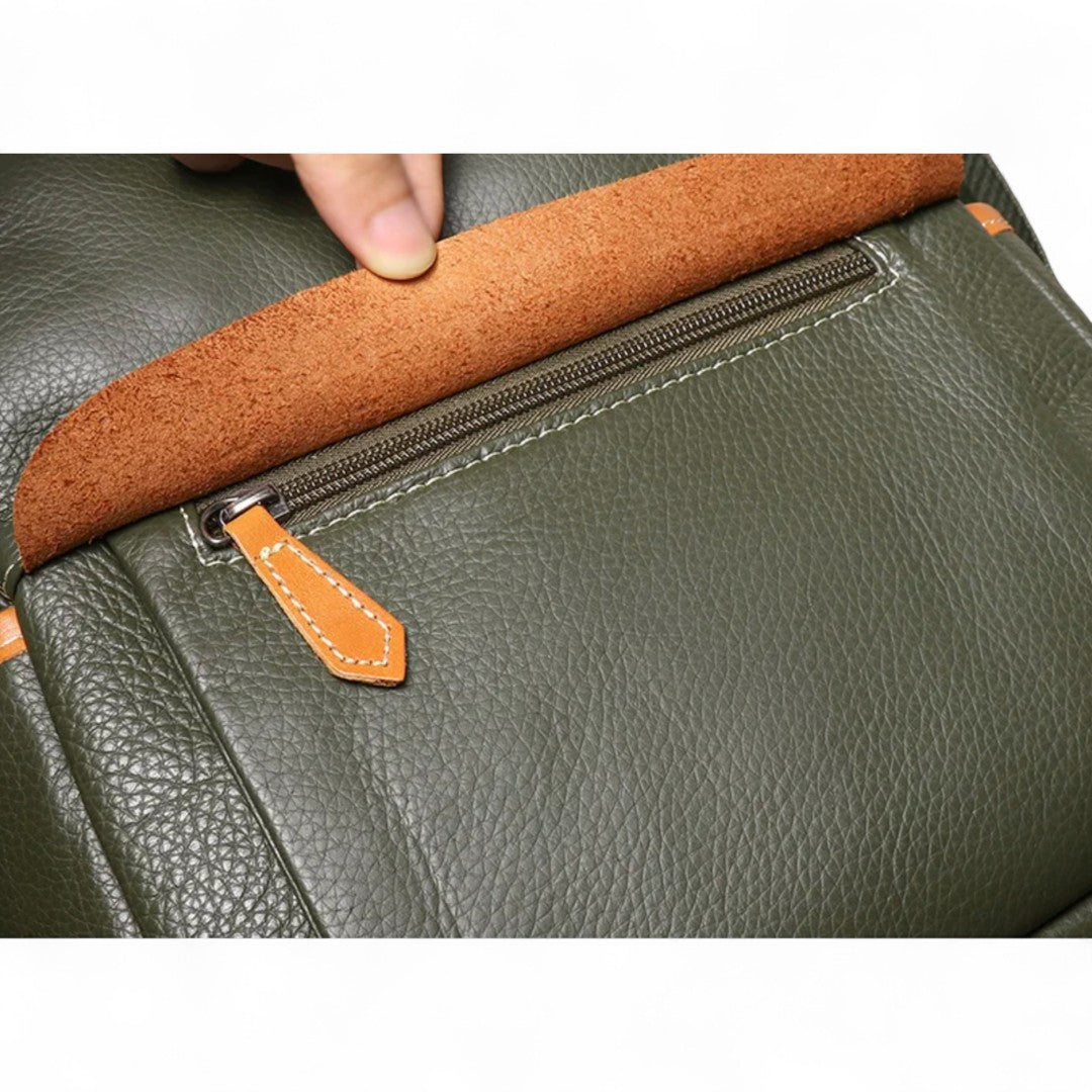 Sac à dos femme vintage en cuir de vachette vert, compact 6 litres