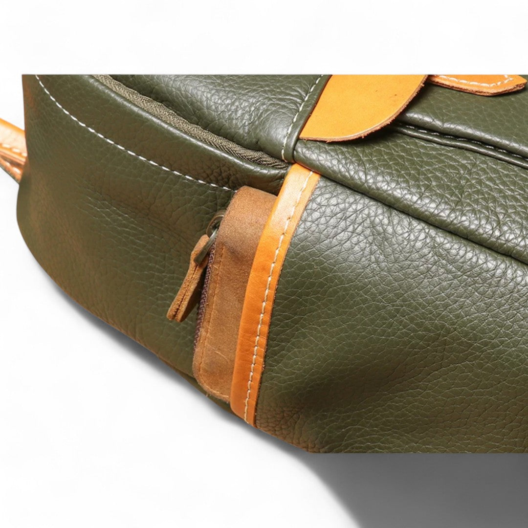 Sac à dos femme vintage en cuir de vachette vert, compact 6 litres