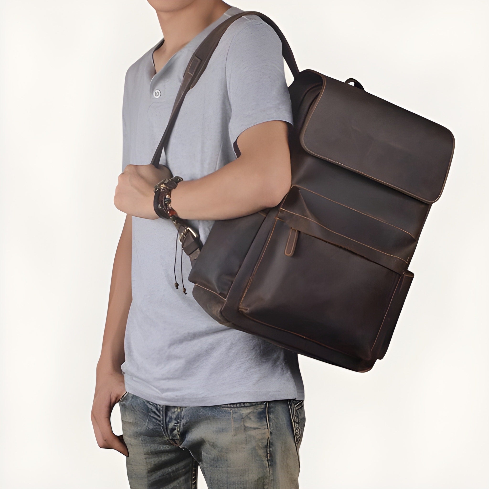 Sac à Dos Cuir Véritable Vintage 15.6’’ Élégant – 20L | Havresacs