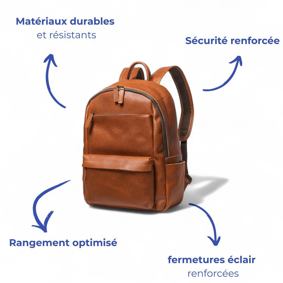 Sac à dos vintage en cuir véritable 18L. Compatible Ordi 14’’