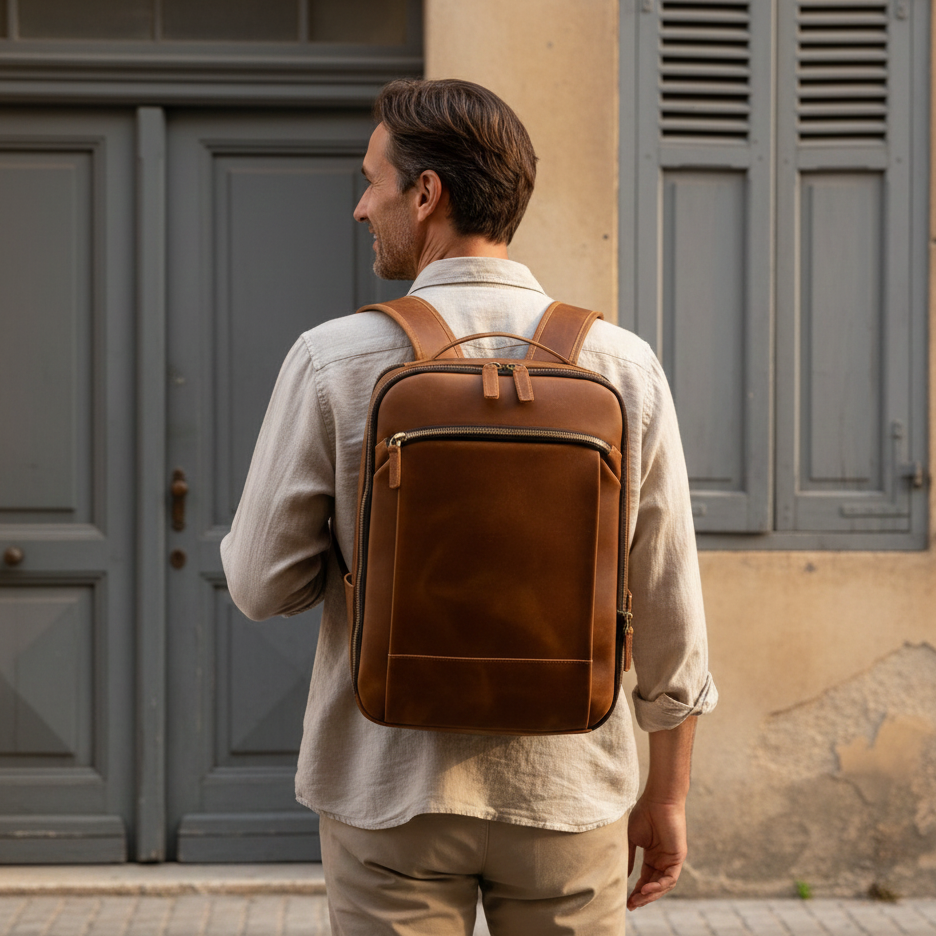 Sac à dos en cuir vintage pour homme tendance, pc 15" - Havresacs