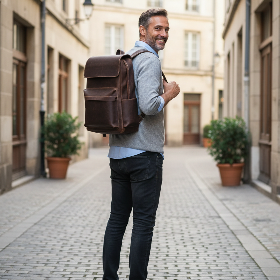 Sac à Dos Cuir Véritable Vintage 15.6’’ Élégant – 20L | Havresacs