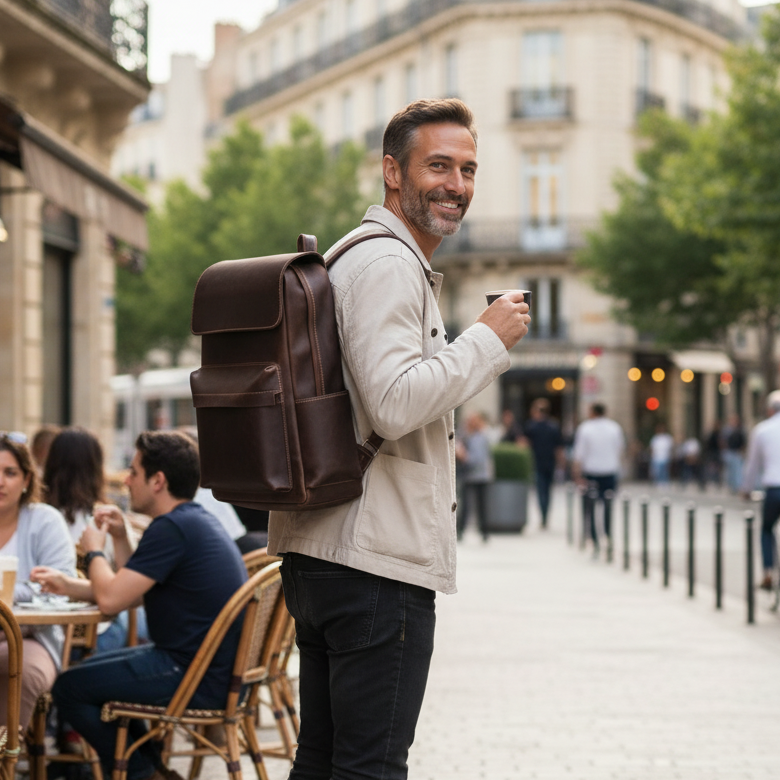 Sac à Dos Cuir Véritable Vintage 15.6’’ Élégant – 20L | Havresacs