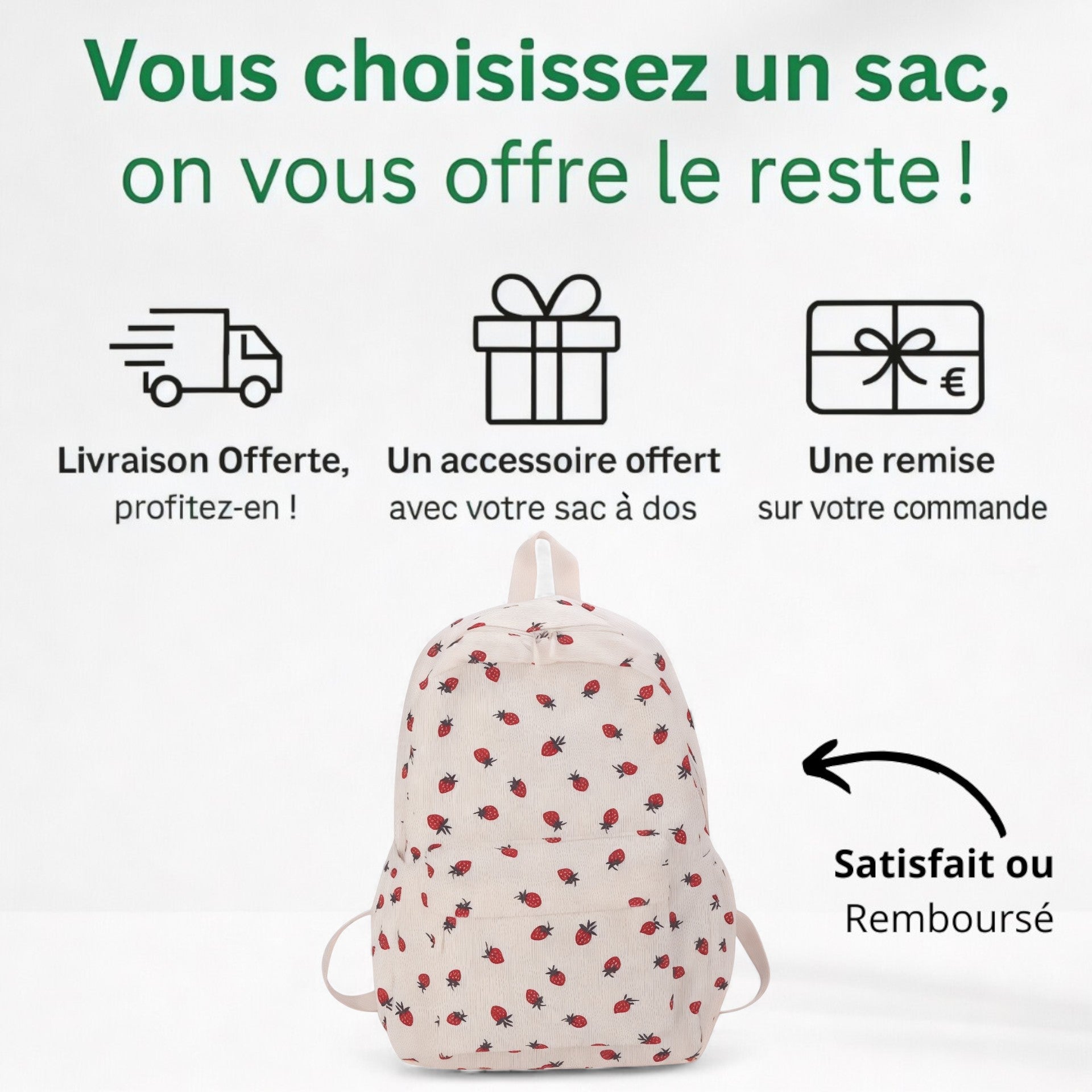 Sac à Dos Femme Motif Fraise 20L – SweetStrawberry – Havresacs