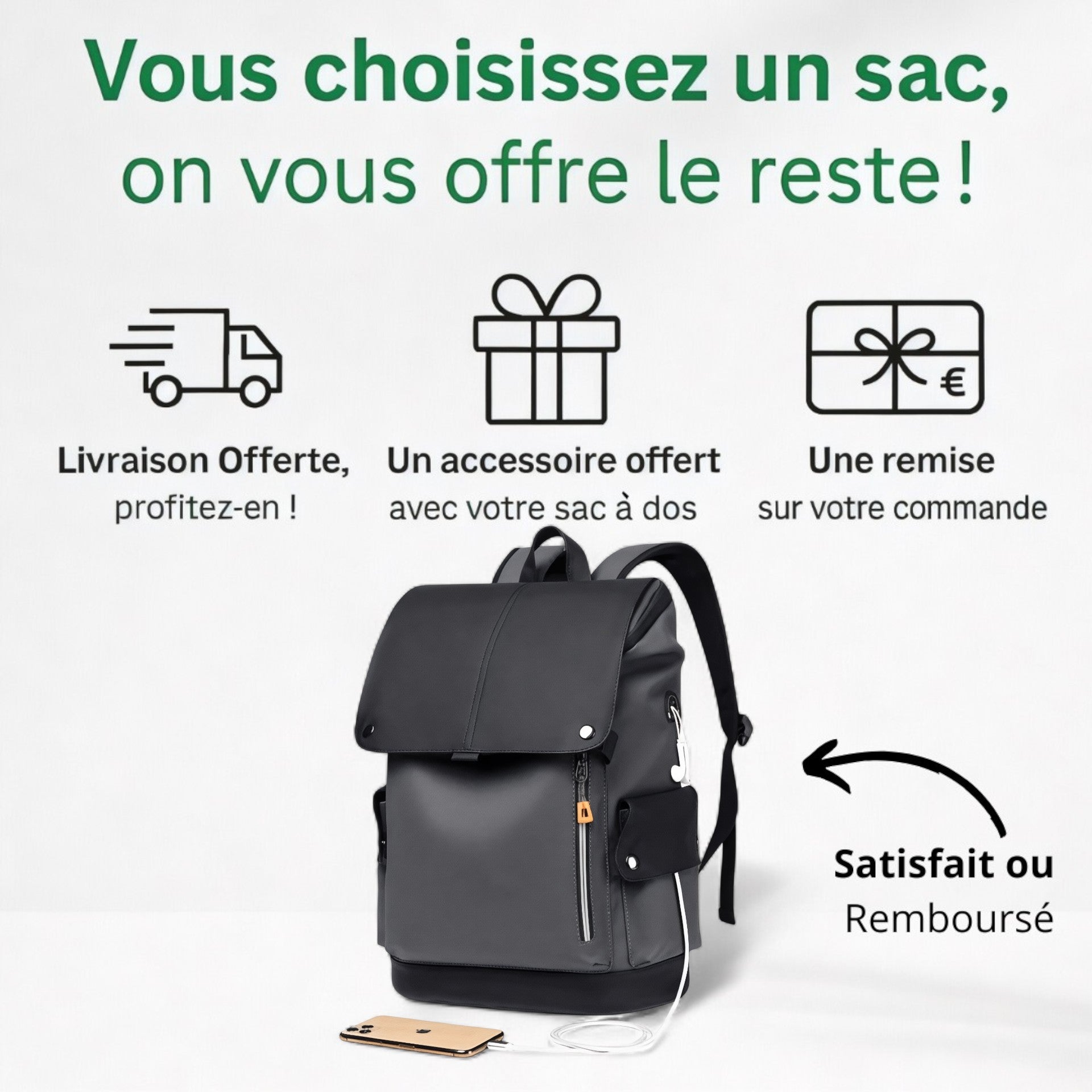 Sac à dos étanche USB pour homme PC 15" - UrbanPro - Havresacs