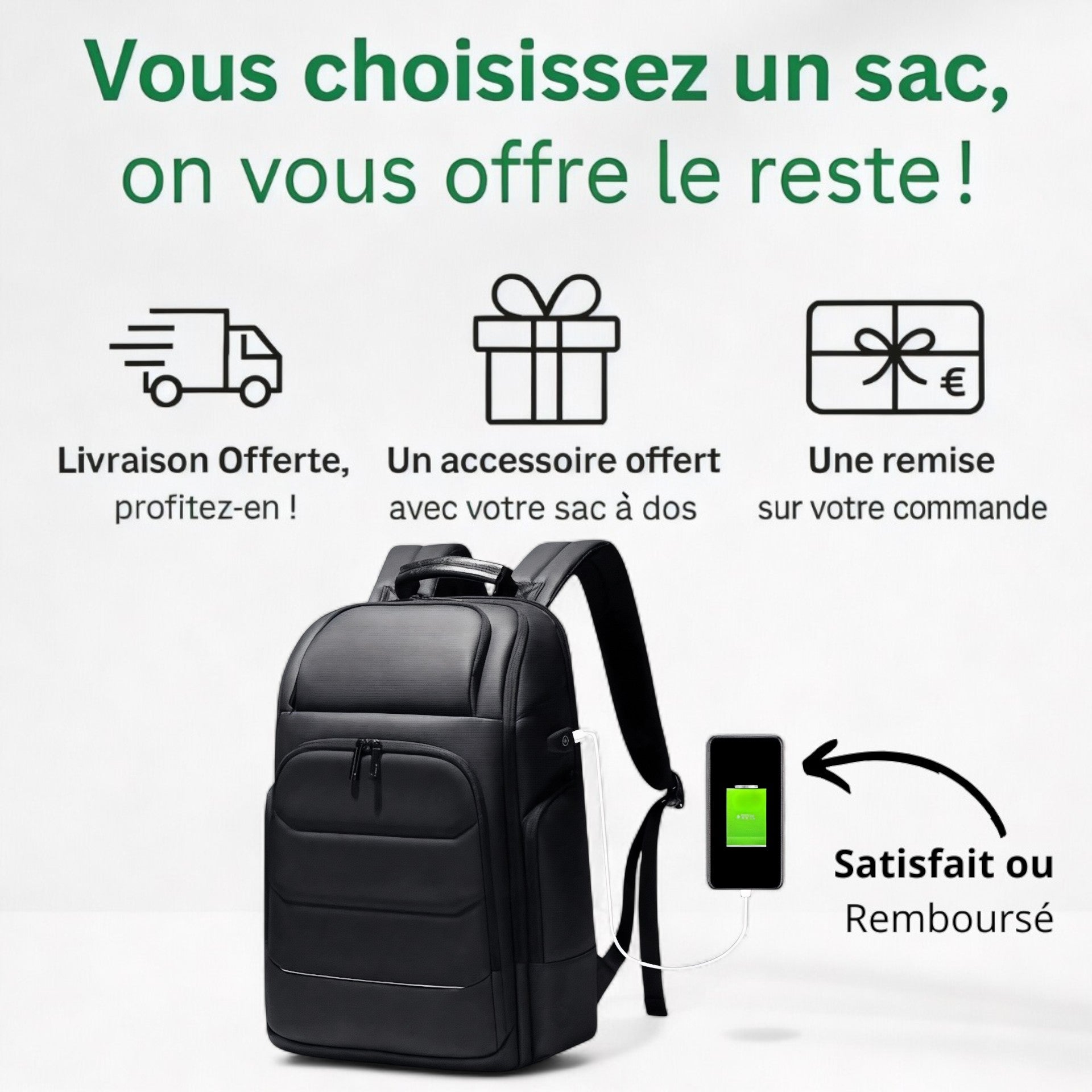 Sac à dos homme grande capacité 36l-55l, pc 15 pouces - Havresacs