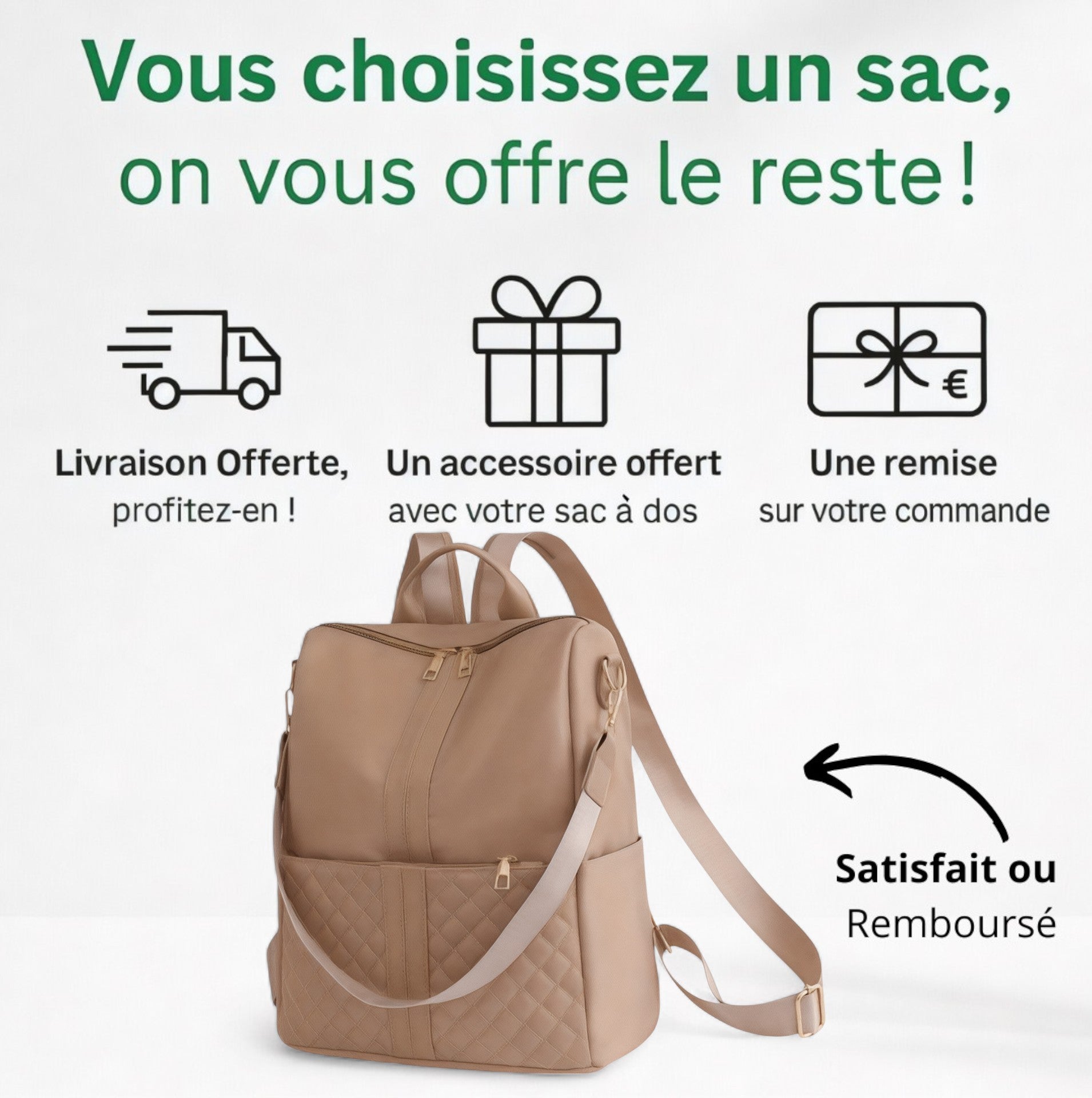 Sac à Dos Femme Matelassé 2 en 1, 15L – DiamondChic – Havresacs